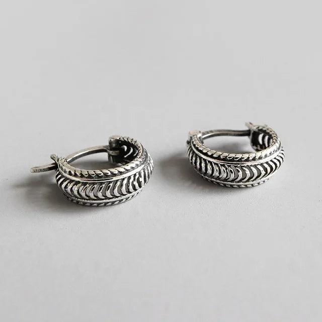 Vintage 925 Sterling Silver Twisted Texture Hoop Earrings