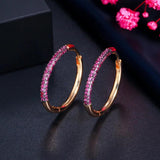 Green Red CZ Stones Circle Round Hoop Earrings for Women CZ955