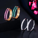 Green Red CZ Stones Circle Round Hoop Earrings for Women CZ955