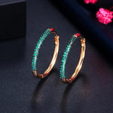 Green Red CZ Stones Circle Round Hoop Earrings for Women CZ955