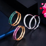 Green Red CZ Stones Circle Round Hoop Earrings for Women CZ955