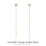 925 Silver Butterfly Earrings with Zircon Chains Drop Studs