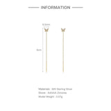 925 Silver Butterfly Earrings with Zircon Chains Drop Studs