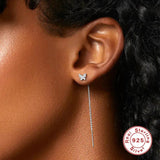 925 Silver Butterfly Earrings with Zircon Chains Drop Studs