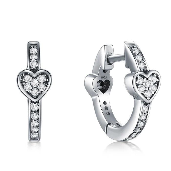Sterling Silver Rose Love Hearts Crystal Hoop Earrings