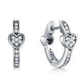 Sterling Silver Rose Love Hearts Crystal Hoop Earrings