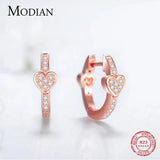 Sterling Silver Rose Love Hearts Crystal Hoop Earrings