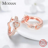 Sterling Silver Rose Love Hearts Crystal Hoop Earrings