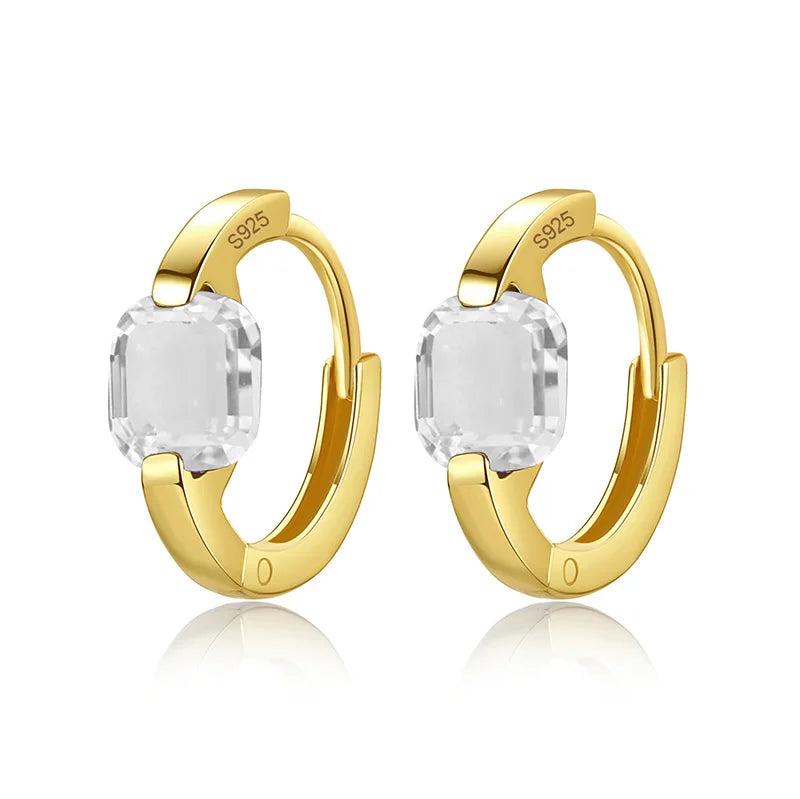 Davis 925 Sterling Silver Square CZ Hoop Earrings Sweet Colour for Women