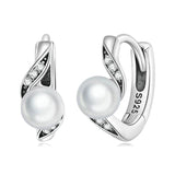 925 Silver Pearl Ring & Zircon Hoop Earrings Set - Vintage Style Wedding Jewelry