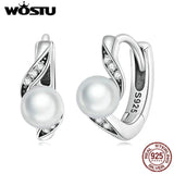925 Silver Pearl Ring & Zircon Hoop Earrings Set - Vintage Style Wedding Jewelry