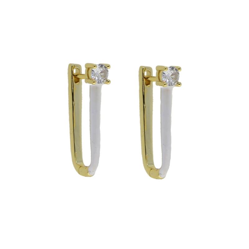 5A CZ Pastel Enamel U-Shaped Huggie Hoops Earring