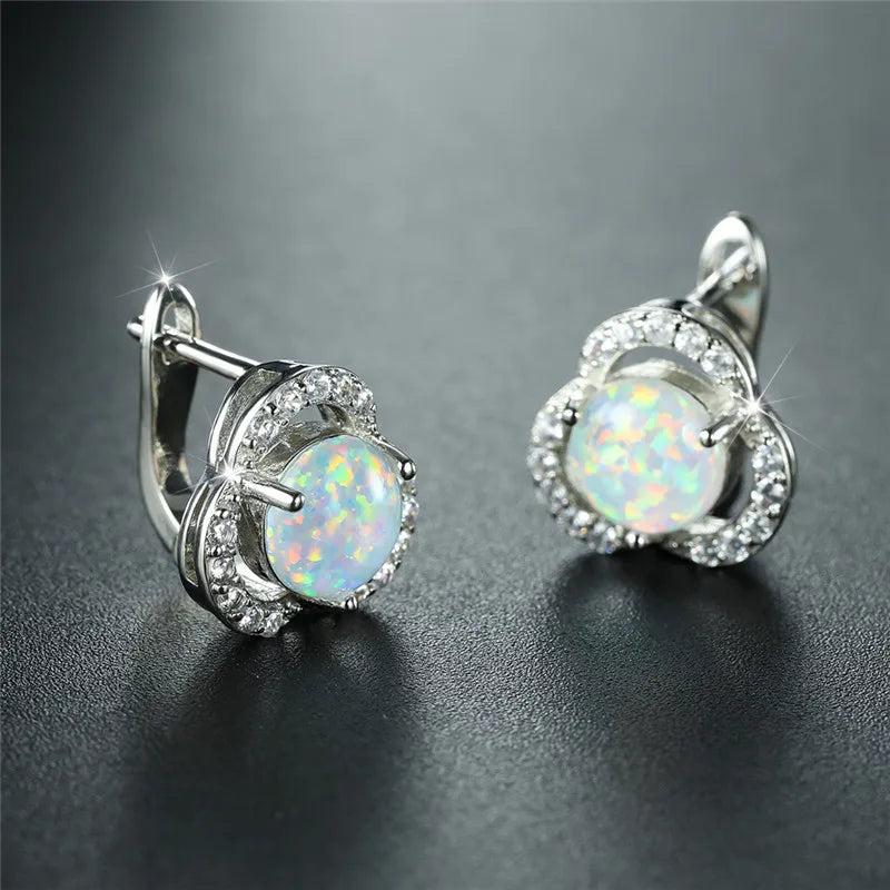 Opal Round Stone Earrings Crystal Hoop Earrings