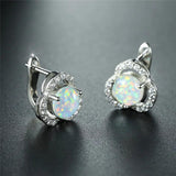 Opal Round Stone Earrings Crystal Hoop Earrings