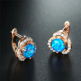 Opal Round Stone Earrings Crystal Hoop Earrings