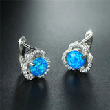 Opal Round Stone Earrings Crystal Hoop Earrings