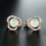 Opal Round Stone Earrings Crystal Hoop Earrings