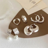 Silver Geometric Heart Pearl Earrings, Gift for Women Girls