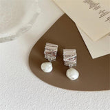Silver Geometric Heart Pearl Earrings, Gift for Women Girls