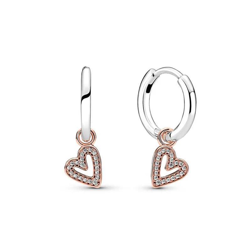 925 Silver Feather Butterfly Hoop Earrings Sparkling Pav? Round DIY Pandora Gift