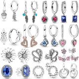925 Silver Feather Butterfly Hoop Earrings Sparkling Pav? Round DIY Pandora Gift