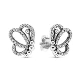 925 Silver Feather Butterfly Hoop Earrings Sparkling Pav? Round DIY Pandora Gift