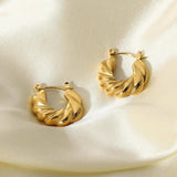 Stainless Steel Croissant Twist Hoop Earrings