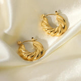Stainless Steel Croissant Twist Hoop Earrings