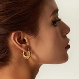 Stainless Steel Croissant Twist Hoop Earrings