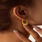 Stainless Steel Croissant Twist Hoop Earrings