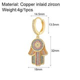 Religious Evil Eye Dangle Earring Copper Pave CZ Flower Hand Jewelry