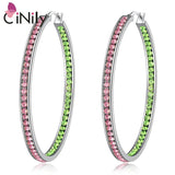 Multicolor Crystal Stainless Steel Sliver Hoop Earrings