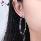 Multicolor Crystal Stainless Steel Sliver Hoop Earrings