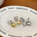 Silver Metal Zirco Pentagram Love Heart Earrings