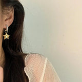Silver Metal Zirco Pentagram Love Heart Earrings