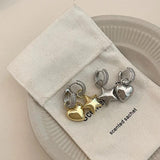 Silver Metal Zirco Pentagram Love Heart Earrings