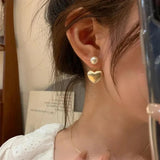 Silver Metal Zirco Pentagram Love Heart Earrings