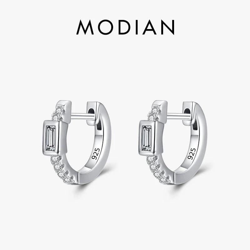 Sparkling Hoop Earrings Clear Zirconia 925 Sterling Silver Wedding Jewelry