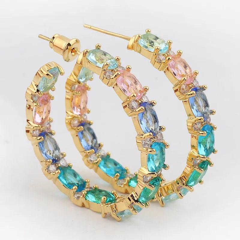 Multicolor CZ Hoop Earrings for Women Bridal Gift