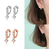 925 Silver Zircon Charm Hoop Earrings Women Fine Jewelry