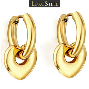 Heart Pendant Huggie Earrings Plated Hoops with Charm Drop Earrings