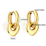 Heart Pendant Huggie Earrings Plated Hoops with Charm Drop Earrings