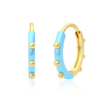 925 Silver Purple Enamel Hoop Earrings Dripping Oil Beads Huggie Cartilage Hoop
