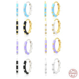 925 Silver Purple Enamel Hoop Earrings Dripping Oil Beads Huggie Cartilage Hoop