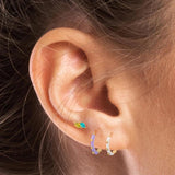925 Silver Purple Enamel Hoop Earrings Dripping Oil Beads Huggie Cartilage Hoop