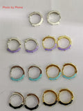 925 Silver Purple Enamel Hoop Earrings Dripping Oil Beads Huggie Cartilage Hoop
