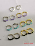 925 Silver Purple Enamel Hoop Earrings Dripping Oil Beads Huggie Cartilage Hoop