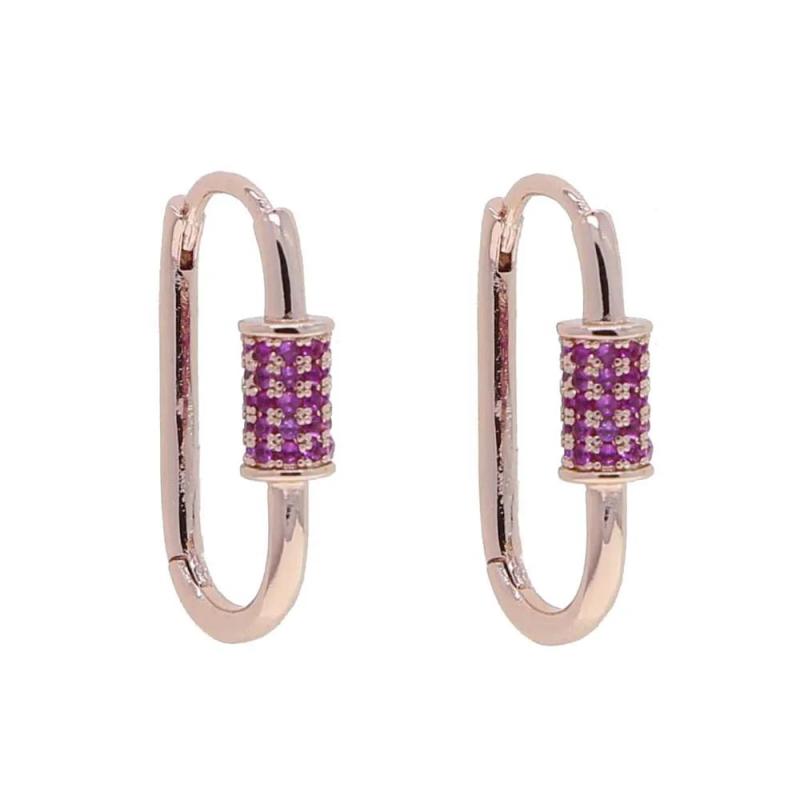 Colorful CZ Geometric Rectangle Huggie Hoop Earring