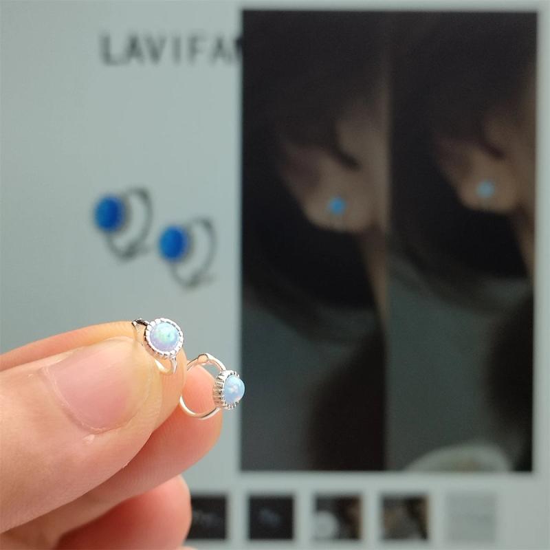 Colorful Synthetic Opal Mini Ear Buckle Ear Bone Earrings 925 Sterling Silver