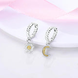 925 Silver Moon & Sun Hoop Earrings Zircon Gift